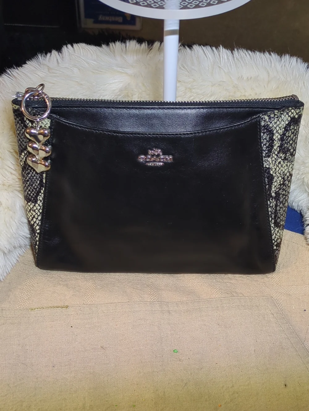 Coach Black Leather & Snake-Print Large Clutch In Pristine Condition ONLY$100